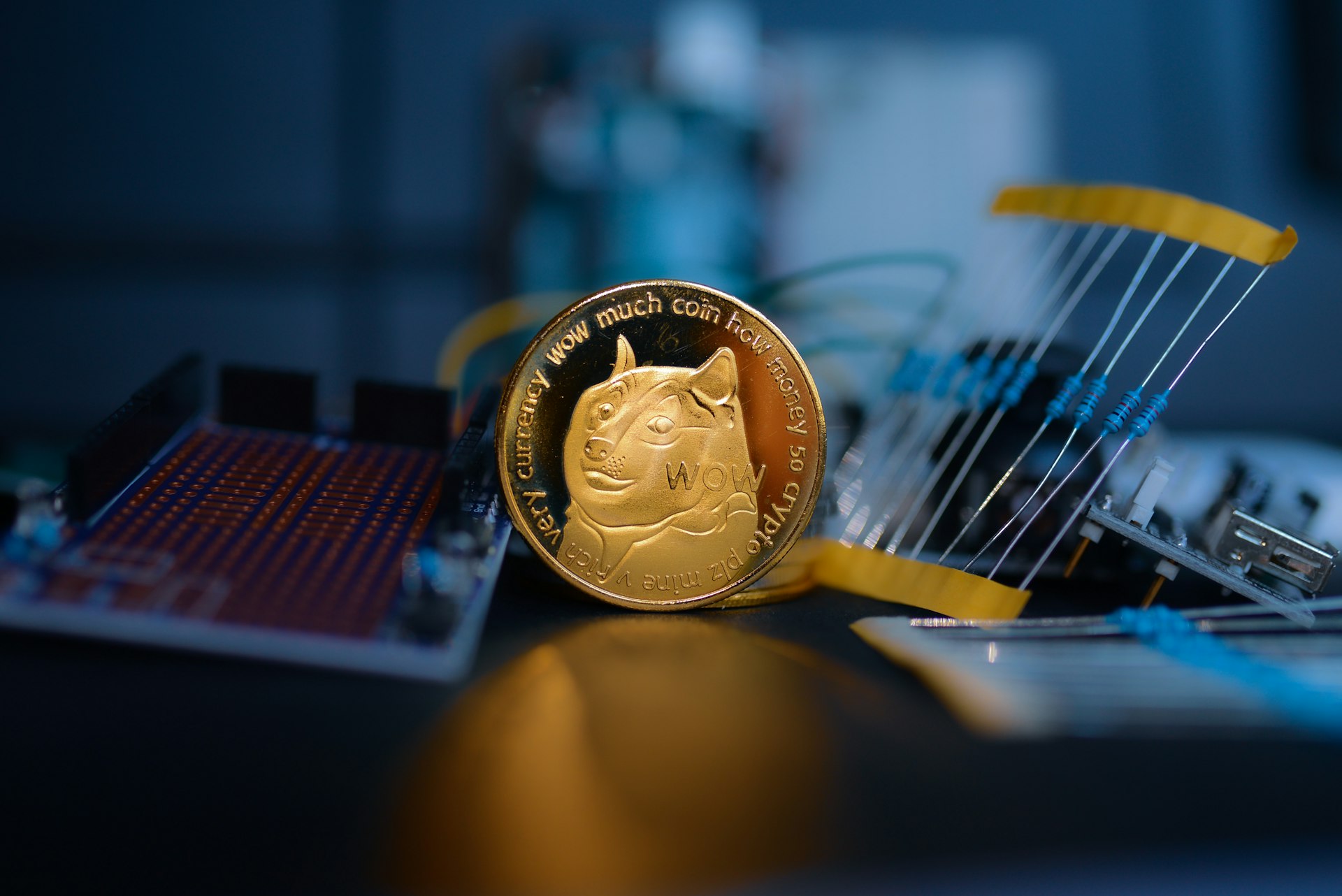 a close up of a coin on a table